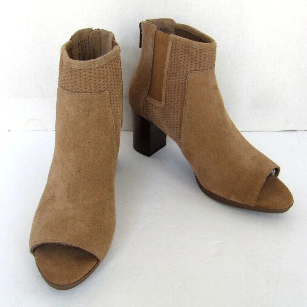 Bella Vita Ankle Boots NWOB Lex Peep Open Toe Brown Suede Leather Womens 8.5